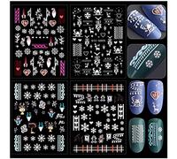 Kalolary Noël Nail Art Stickers, Auto-Adhésifs d'Autocollants d'Ongle d'Art de Noël 5D Bricolage Flocon de Neige Noël Stickers Pour Noël Autocollants à Ongles Décorations Fêtes de Noël (4 Feuille)