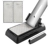 Kalolary Pierres à Aiguiser Diamantées avec Guide d'Affûtage, Pierre à Aiguiser Couteaux avec Base Antidérapante Ensemble Pierres Aiguiser Plaque d'Affûtage Diamantée Fine/Grossière avec Guide d'Angle