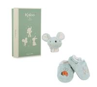 Kaloo - Coffret bracelet et chaussons souris - Bracelet et chaussons avec grelots - Cadeau naissance raffiné - Stimule l’éveil et la motricité - Boîte cadeau personnalisable - K210011