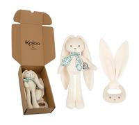 Kaloo - Coffret Cadeau Naissance Bébé - 2 Pièces : Doudou Pantin Lapin 25 cm + Anneau de Dentition en Silicone - Lapinoo - Couleur Crème - Dès la Naissance - K390041