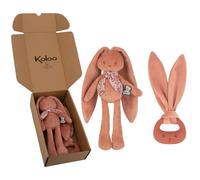 Kaloo - Coffret Cadeau Naissance Bébé - 2 Pièces : Doudou Pantin Lapin 25 cm + Anneau de Dentition en Silicone - Lapinoo - Couleur Terracotta - Dès la Naissance - K390040
