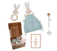 Kaloo - Coffret Cadeau Naissance Bébé - 3 Pièces : Doudou Lapin 22 cm + Hochet + Attache Tétine - Joli Imprimé Colombe - Dès la Naissance - K390042
