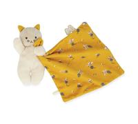 Kaloo Doudou Carré Douceur Chat Jaune - Peluche bébé 18×18 cm Écoresponsable - Boîte cadeau FSC