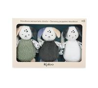KALOO - Doudous Sensoriels Chiots - Set de 3 Jouets d’Éveil Bébé dès la Naissance - Peluches Douces avec Textures et Couleurs Contrastées - Cadeau Naissance - K227007