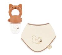 Kaloo – Coffret bavoir et grignoteuse Écureuil – Silicone souple sans BPA dès 6 mois, 2 pièces
