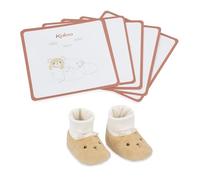 Kaloo, Intemporel, Coffret Chaussons Bébé et 6 Cartes Étapes, 0-6 Mois | Chaussons Moelleux avec Tête d’Ours Brodée et 6 Cartes Illustrées pour Célébrer les Premiers Instants de Bébé