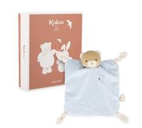 KALOO, Intemporel, Doudou Carré Ours Bleu, Dès la Naissance | Doudou Plat Très Doux en Micro-velours, 4 Nœuds de Préhension pour Attacher la Tétine, Broderie Hirondelle, Boîte Cadeau