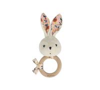 Kaloo Hochet bébé K'doux - Anneau en bois FSC, peluche lapin coquelicot - Dès la naissance