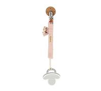 KALOO - K216005 - K'doux - Attache-Tétine en Tissu et Bois FSC - Bi-Matière Coton Doux et Mousseline - Attache-Sucette pour Bébé - Motif Coquelicot - Dès La Naissance - Rose Pâle - 16,5 cm