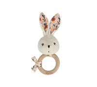 KALOO - K'doux - Hochet Bébé - Anneau en Bois FSC - Peluche Lapin avec Papier Bruissant - Aide au Développement - Stimule Les Sens - Motif Coquelicot - Dès La Naissance, K216002