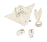 Kaloo, Lapinoo, Coffret Cadeau Naissance Lapin Crème, 3 Pièces | Dès la Naissance, Doudou, Anneau de Dentition en Silicone et Chaussons 0-6 Mois, Velours Côtelé, Boîte Cadeau