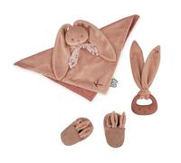 Kaloo, Lapinoo, Coffret Cadeau Naissance Lapin Terracotta, 3 Pièces | Dès la Naissance, Doudou, Anneau de Dentition en Silicone et Chaussons 0-6 Mois, Velours Côtelé, Boîte Cadeau