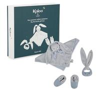 KALOO - Lapinoo - Coffret de Naissance - Couleur Bleu - 3 Accessoires Bébé - Doudou + Anneau de Dentition Bébé + Chaussons 11 cm - Dès la Naissance, K218019