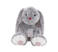 Kaloo, Rouge Kaloo, Peluche Lapin Léo Gris Prestige 55 cm,Dès la Naissance | Très Grande Taille et Fourrure Soyeuse pour de Doux Câlins, Étiquette Personnalisable pour Écrire un Message d'Amour
