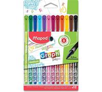 Kalop-12 Feutres Graph'peps-Stylo Feutre Pointe Médium 0,8 Mm-Pointe Résistante-Confort D'écriture Et Dessin-Étui De 12 Feutres Couleurs Éclatantes