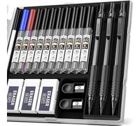 Kalop-3 Pièces Noir Automatique Métal Porte-Mines 2 Mm Avec Étui,Crayon Mécanique Criterium 2.0 Mm Avec Taille Crayon Et Recharge (Hb 2b 4h 2h 4b),Porte Mine Pour Dessin,Écrire Sketch