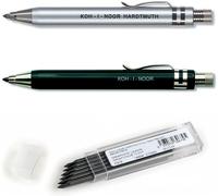 Kalop-5358-Porte-Mine En Métal Avec Taille-Crayon Et Pince,Ensemble De 3-Mine 3.2 Mm-Noir Et Argent Et 12 Pièces Mines De Graphit 2b