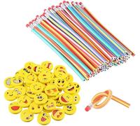 KALOP-Crayons Flexibles Bendy Crayons Magique Courbe Emoji Smiley Eraser Giveaway Doux Diy Jouets Équipements Scolaires Fête D'Enfants,Cadeau Anniversaire Enfant Party Bag Filler(80Pcs)