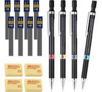 Kalop-Lot De 4 Porte Mines,4 Criterium 0.3,0.5,0.7,0.9 Mm Hb Mine 96 De Crayon Et 4 Gommes,Criterium Dessin Crayons Pour Dessiner,Écrire,Croquis