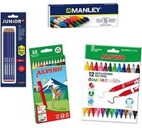 Kalop-Lot Matériel Scolaire12 Crayons De Couleur 12 Marqueurs Double Pointe 12 Crayons Graphite 15 Cires ManleyProfitez De La Peinture Et De La ColorationPack Matériel Scolaire