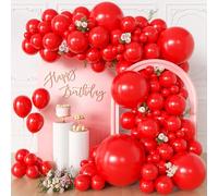 KALOR Lot de 135 ballons rouges en latex mat de différentes tailles 91,4 cm, 45,7 cm, 30,5 cm, 25,4 cm, 25,4 cm, 25,7 cm, 12,7 cm, guirlande pour anniversaire, remise de diplôme, fête prénatale