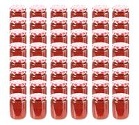 Kaloriko 48 Pots à Confiture en Verre 230 ML avec Couvercle Blanc et Rouge, Bocal hermetique pour Conservation de Chutney, cornichons, sauces, Miel et sirop, Cuisine, Table, Dejeuner