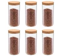 Kaloriko 6 Pots de Conservation en Verre Transparent avec Couvercle en liège 1400 ML, boîte Biscuit, Bocal Rangement Cuisine, friandises, pâtisserie, Garde Manger et étagère Vintage