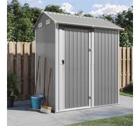 Kaloriko Abri de Jardin Gris Clair en Acier galvanisé 192 x 152,5 x 237 cm, cabane de Rangement extérieur, cabanon métal pour Outillage vélo Tondeuse Bois Poubelle Cour terrasse pelouse Patio