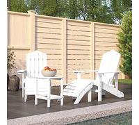 Kaloriko Adirondack Chaises de jardin avec tabouret et table en polyéthylène haute densité - Blanc - Résistant aux intempéries - Pour balcon, terrasse, extérieur, relaxation relaxante - Avec dossier