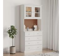 Kaloriko ALTA Buffet haut blanc 77 x 35 x 165 cm, en pin massif, armoire de rangement polyvalente pour salon, cuisine, salle à manger, armoire de rangement polyvalente
