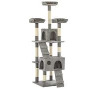 Kaloriko Arbre a Chat Gris 170 cm avec griffoirs en sisal, Meuble Arbre a Chat, Tour Multi Niveaux, Maison, lit, hamac, Niche, cabane pour Jouer Grimper Reposer, Salon Coin Cache, Montage Facile
