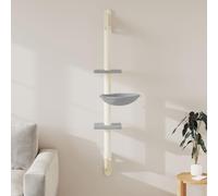 Kaloriko Arbre à Chat Mural Gris Clair 142,5 cm Meuble Arbre griffoir Tour Maison avec lit hamac Niche cabane Etagere Pont escalier grattoir Poteau Bois sisal pour Grimper Jouer Reposer Salon Coin