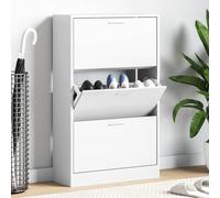 Kaloriko Armoire à chaussures blanche en bois 63 x 24 x 103 cm avec 3 compartiments inclinables, peu encombrant, stable et résistant à l'humidité pour couloir, entrée, ordre et rangement des