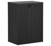 Kaloriko Armoire de jardin noire en polypropylène aspect rotin 65 x 45 x 88 cm avec 2 étagères de rangement multi-usages pour salon, bureau et garage