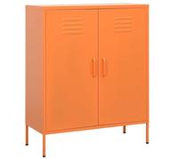 Kaloriko Armoire de rangement orange en acier 80 x 35 x 101,5 cm avec 2 portes, étagères réglables, pieds réglables, peu encombrant, pour salon, bureau, couloir, rangement robuste pour l'ordre