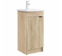 Kaloriko Armoire de salle de bain avec lavabo et robinet en chêne Sonoma, meuble en bois avec grand espace de rangement, 42 x 40 x 84,5 cm, poignée encastrée, design moderne pour salle de bain, WC