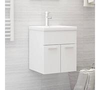Kaloriko Armoire d'évier en Bois d'ingénierie Blanc avec lavabo en céramique encastré, 1 Compartiment, 2 Portes, trop-Plein, Robinet, pour Salle de Bain, Toilette, buanderie Moderne