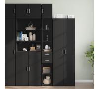 Kaloriko Armoire haute, étroite, noire, 30 x 42,5 x 225 cm, en matériau dérivé du bois, meuble de rangement de salle de bain, polyvalente, avec 6 compartiments
