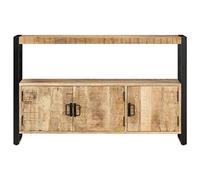 Kaloriko Armoire latérale en Bois de manguier Massif 120x30x75 cm avec Cadre Acier Finition laquée 3 Portes 1 Compartiment Rangement Meuble Salon Salle à Manger Bureau