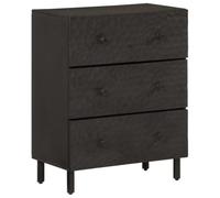 Kaloriko Armoire latérale Noir en Bois Massif de manguier 60x33x75 cm avec Pieds en Fer, Espace de Rangement et Plateau pour décoration Salon, Bureau, Cuisine ou Salle à Manger