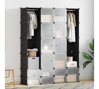 Kaloriko Armoire modulaire avec 18 compartiments en plastique noir et blanc - 37 x 146 x 180,5 cm - Organiseur peu encombrant pour chambre à coucher, chambre d'enfant, couloir - Avec système