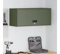 Kaloriko Armoire Murale pour Garage Vert Olive en Acier Robuste 80 x 33 x 35 cm avec Serrure à pêne Dormant, Porte basculante, Rangement sécurisé et Design Mural