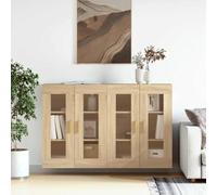 Kaloriko Armoires murales 2 pcs chêne Sonoma Bois d'ingénierie 69,5x34x90 cm avec Porte vitrée pour Rangement Salon Cuisine Bureau, Meuble Polyvalent Buffet bahut étagère Commode
