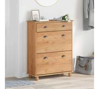 Kaloriko ASKIM Armoire à chaussures marron en pin massif 85 x 35 x 108 cm avec tiroir peu encombrant pour couloir, entrée, commode de rangement stable pour femmes, hommes, enfants