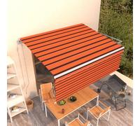 Kaloriko Auvent Automatique rétractable 4,5x3m, Store Toile Polyester Orange Marron, Aluminium Enduit Poudre, Protection extérieur terrasse Jardin, ombrage Solaire et Pluie, intimité