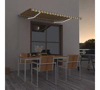 Kaloriko Auvent Manuel rétractable 300x250 cm en Aluminium et Polyester avec LED Solaire, Toile Jaune et Blanc, Protection extérieure pour terrasse Balcon Jardin Patio
