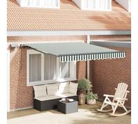 Kaloriko Auvent rétractable Vert et Blanc en Tissu 300 x 250 cm, Store banne Manuel Mural pour terrasse Jardin Balcon, Protection Solaire pour ombrage extérieur