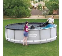 Kaloriko Bâche Couverture de Piscine Flowclear Bestway 427 cm en PVC Anthracite avec Trous de vidange et Cordes, pour Steel Pro Max Power Steel Deluxe, été Hiver extérieur Jardin Bassin