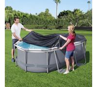 Kaloriko Bâche Couverture Piscine Bestway Flowclear Anthracite PVC 300 x 200 cm pour Piscine Ovale Power Steel, Trous de Drainage, Sangles de Fixation, Bassin Hors enterrée, Jardin, hivernage été
