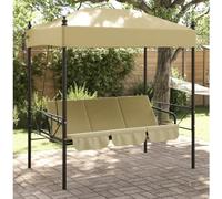 Kaloriko Balancelle de Jardin avec auvent Sable Acier Enduit de Poudre, Banc balançoire 2 Places 3 Personnes, lit dépliable 158 x 104 cm, Confort extérieur terrasse Balcon détente